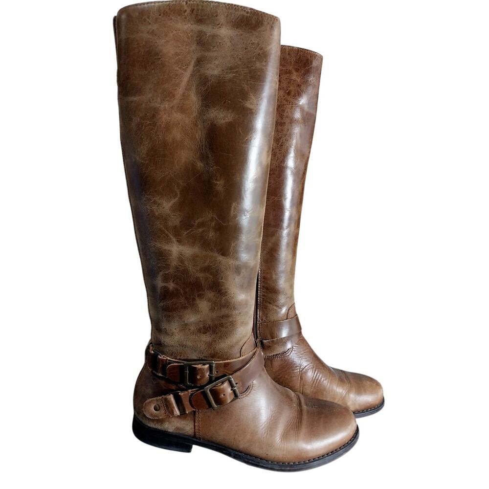 MATISSE! WEATHERED COGNAC GENUINE LEATHER DOUBLE BUCKLE ZIPPER BOOTS! SZ 6M